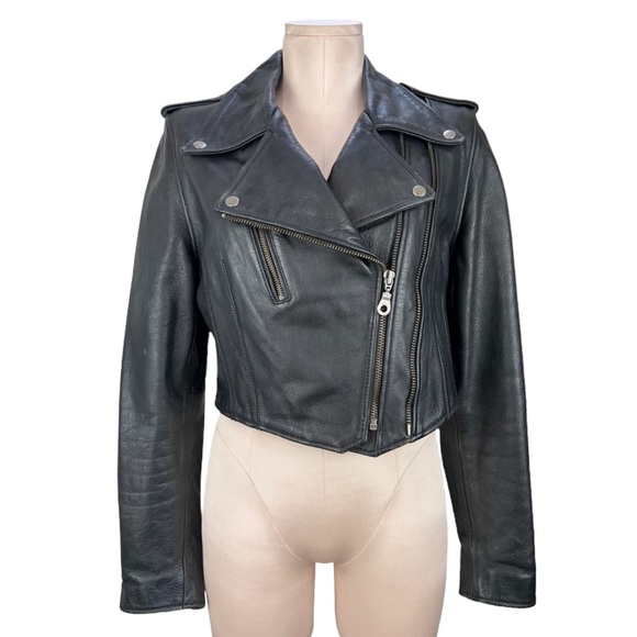 Vintage Jackets & Blazers - Highway One Vintage Cropped Leather Moto Jacket